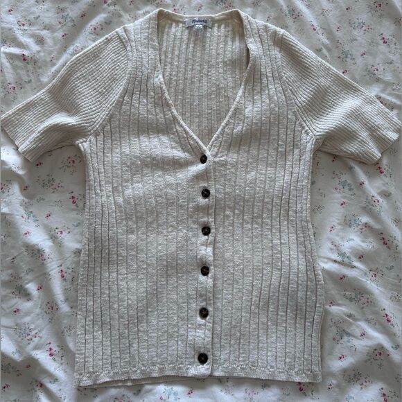 Madewell Glencrest Button-Front Sweater Tee in Oatmeal | Size M - Picture 2 of 6